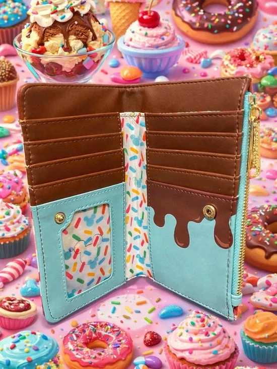 Loungefly x Disney Mickey & Minnie Mouse Sweet Treats Pink Bi-Fold Snap Wallet - Picture 3 of 5